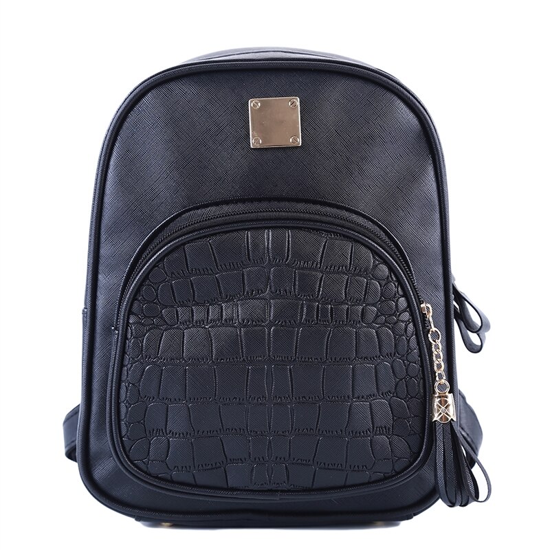 Crocodilo padrão mochila feminina cor sólida casual sacos de escola alta qualidade requintado bonito senhora menina mochila: Black