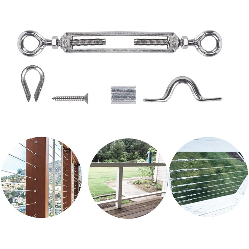 25Pcs T316 Stainless Steel Cable Railing Kits for Wood Posts DIY Balustrade Kit with Jaw Swage Fork Turnbuckle