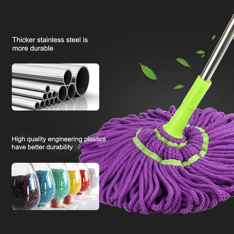 Serpillière rotative à essorage automatique, serpillière en microfibre, tête de rechange, serpillière sèche et humide pour le nettoyage du bois dur, du carrelage et du sol