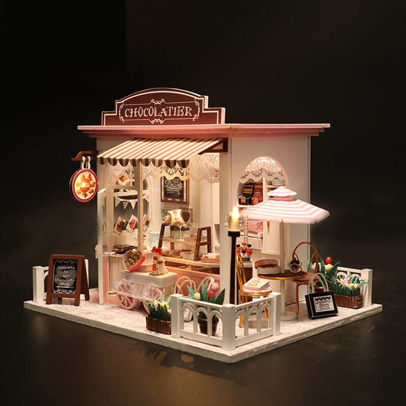 Miniatuur Poppenhuis Diy Poppenhuis Met Poppenhuis Meubels, Light Cadeau Voor Kinderen Volwassenen Cacao Cafe Huis