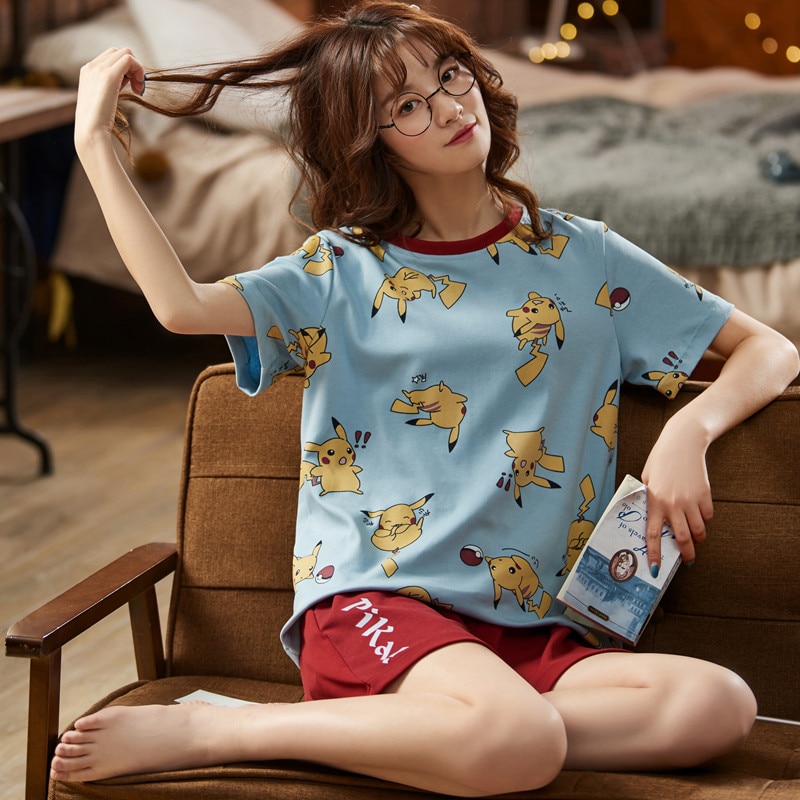 BZEL Pajamas Short Sleeve Set Sleepwear Female Summer Pajamas Two Piece Set Loungewear Suit Home Clothes For Women