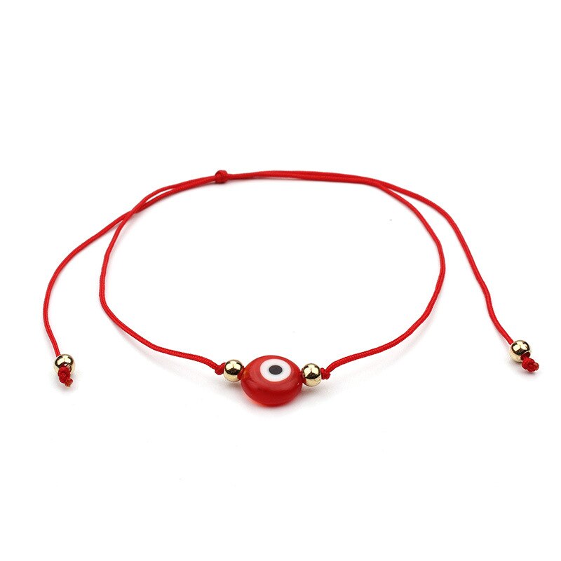 Tobilleras de cadena de cuerda trenzada para mujer, tobilleras de cadena con ojo negro turco , Color rojo y azul, joyería con dijes para pies de playa: Red