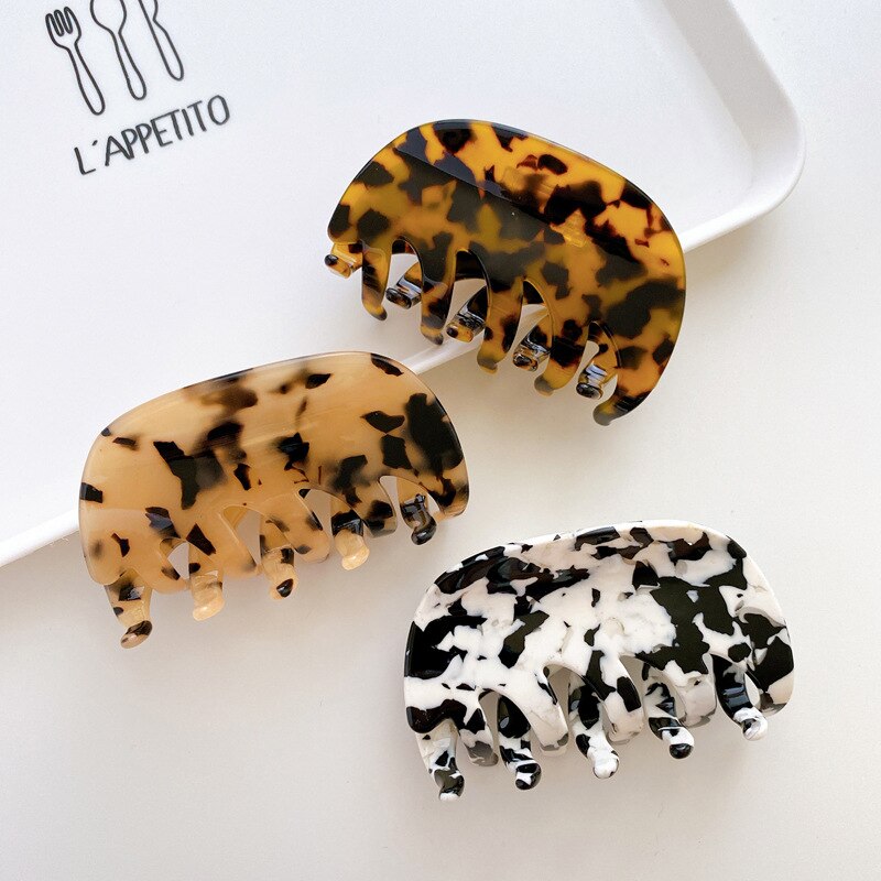 2022 Acetaat Haar Clip Semi-Cirkel Koe Patroon Haarspeld Dames Mode Prachtige Haaraccessoires Trend Shark Clip 8cm Grote