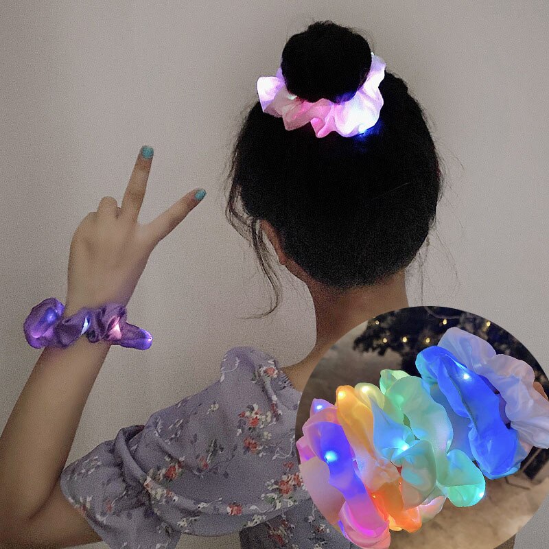 Meisjes Led Haarbanden Lichtgevende Scrunchies Haarband Paardenstaart Hoofddeksels Elastische Effen Kleur Haar Accessoires