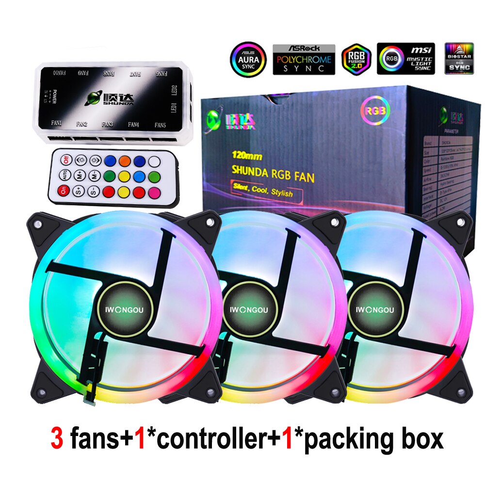 Case For pc Computer cooler 120mm PC Cooler Fan RGB Adjustable Speed Adjust LED 12cm Kit 3 Computer Argb Case Fans Controller: Cosmos Glitter C