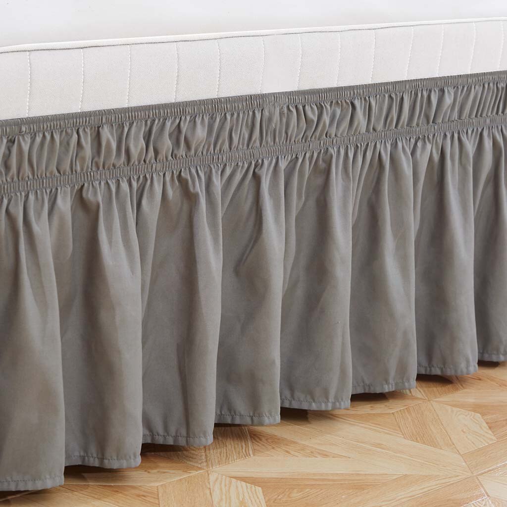 1pc moderne solid grå støv flæse split hjørner seng nederdel sengetøj hjem soveværelse dekoration elastik bånd plisseret seng nederdel
