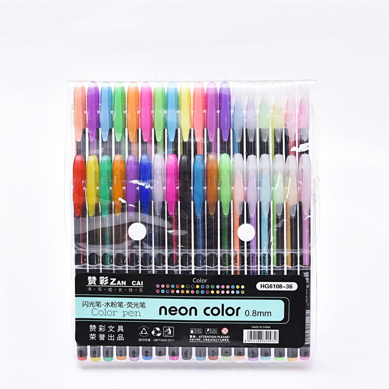 Glitter farve gel pen sæt 48/36/24/18/12 farver skole papirvarer leverandører kontor tilbehør præsenteret af kevin&amp;sasa crafts: 36 glitter farver