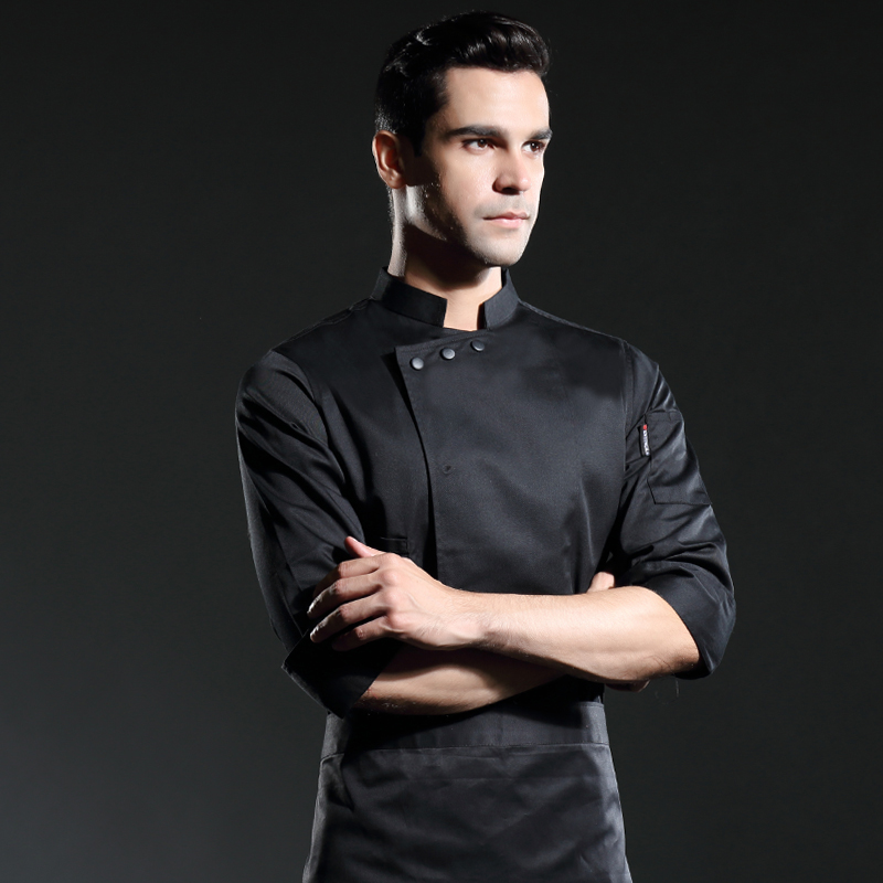 autumn black sous chef coat long sleeves restaurant uniform hotel uniform black men: black / 4XL