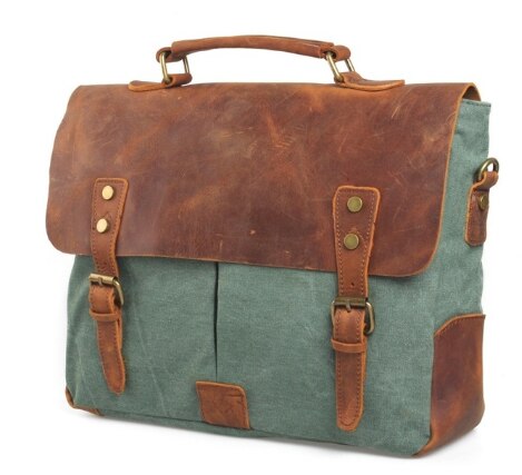 Unisex Man Zak Mannen Canvas Lederen Aktetas Tas Zakelijke Handtas Mannen Messenger Laptop Schoudertas Aktetas: green