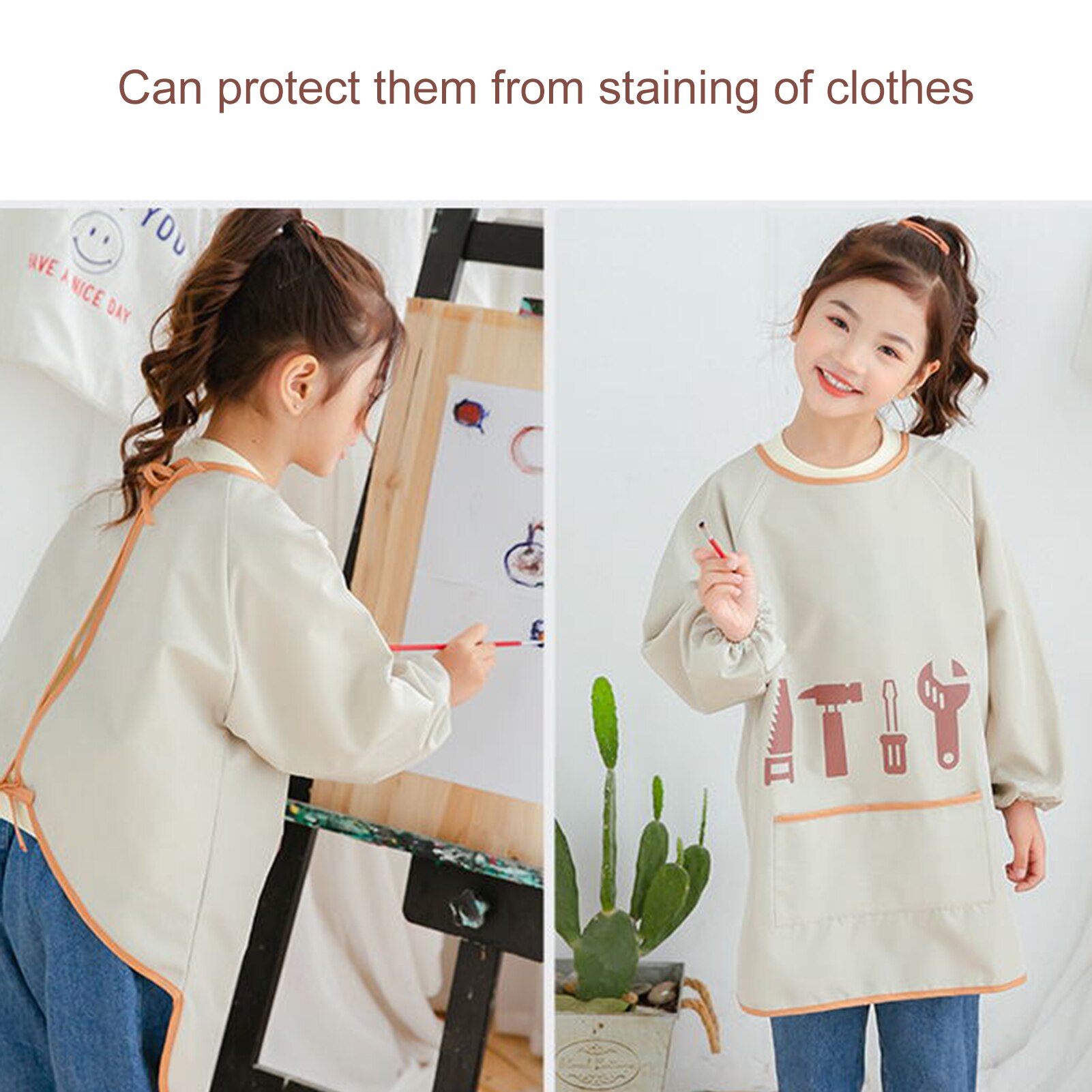 Smocks de peinture artistique pour enfants, tabliers imperméables à manches longues pour 90 à 150 Cm de hauteur, pour enfants de 6 à 8 ans