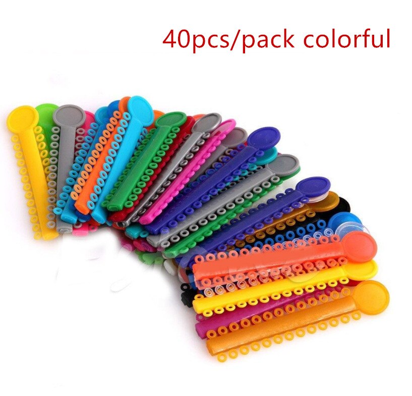 40 pçs laços dentários elásticos elásticos elásticos elásticos ligadura oral ortodôntica dentista dentes clareamento ferramentas elasticidade para dentes: Colorful 40pcs