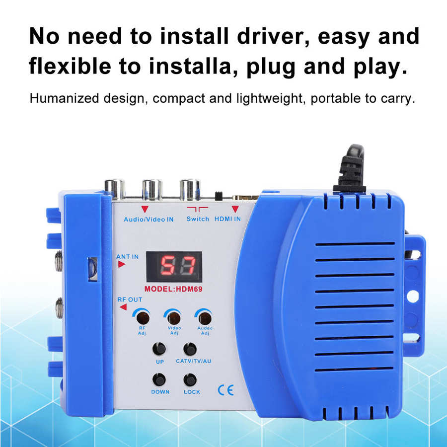 Modulador HDMI HDM69 Digital RF, convertidor AV a RF, modulador portátil estándar VHF UHF PAL/NTSC, enchufe europeo 100-240V