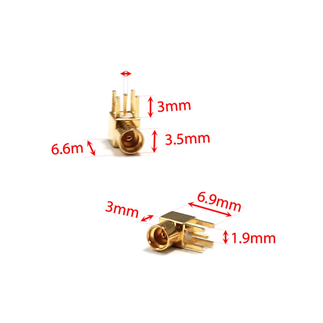 Conector convertidor MMCX hembra RF coaxial, montaje PCB con poste de soldadura, ángulo recto, chapado en oro, , , 1 ud.