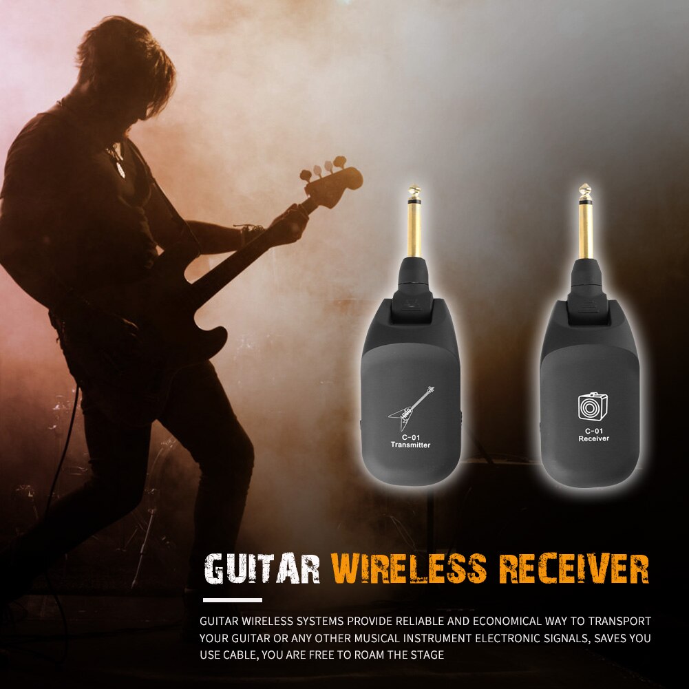 Portable UHF Guitar Wireless System Rechargeable Transmitter Receiver Set for Electric Guitar Musical Instrument Accessories