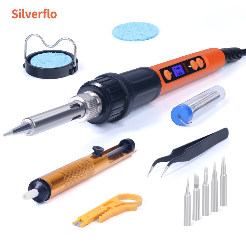 Silverflo Electric soldering iron Kit Set 100W LCD Digital Display Adjustable Temperature Soldering Iron 220V/110V Welding Tools