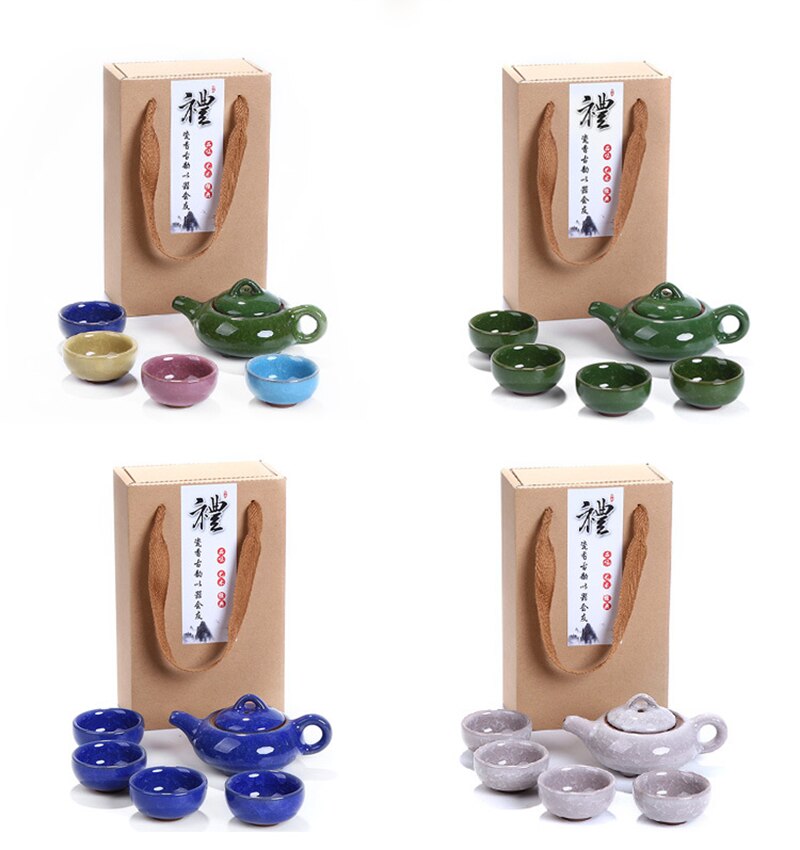 Exquisite carton packaging Tea Set 1pot 4cups,Ceramic Crack glaze Tea Sets,TeaCup,ChineseTravel Teapot, Drinkware Coffee&Tea Set