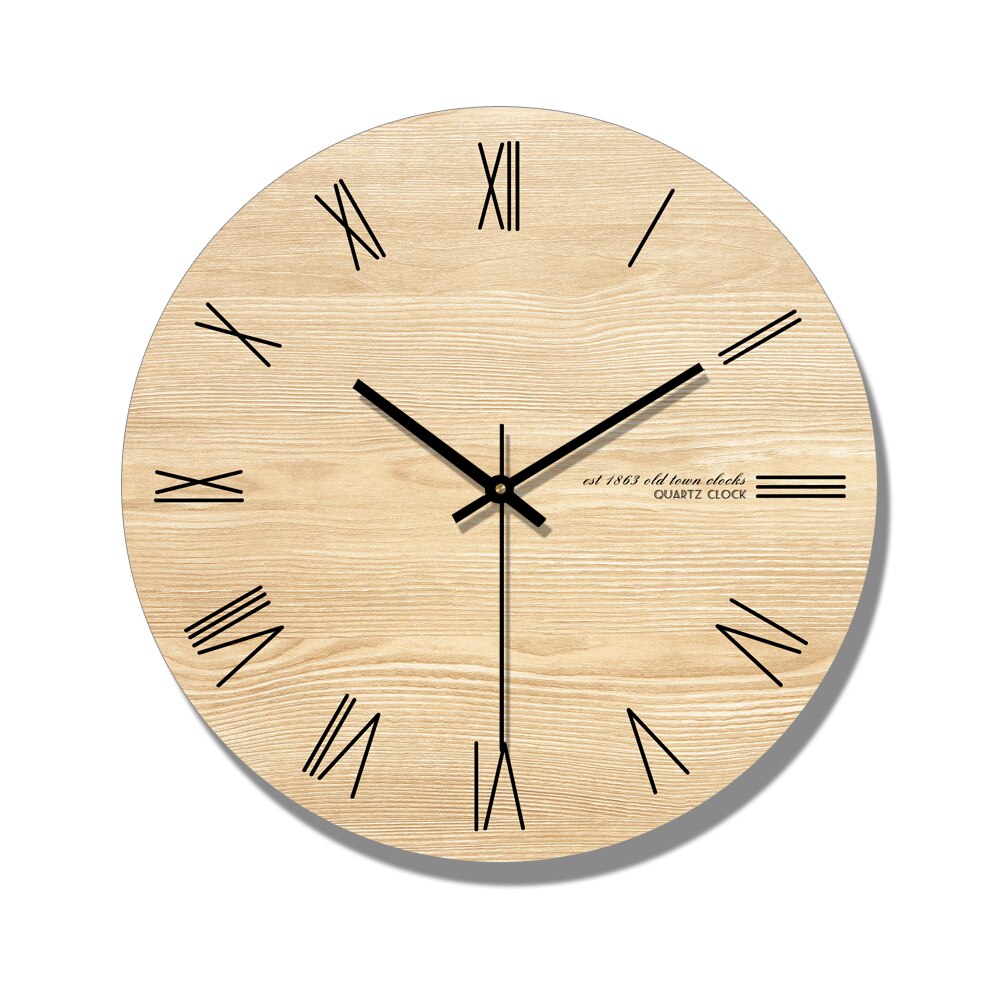 Arabic Numeral Round Wooden Digital Wall Clock Silent Living Room Wall Decor Saat Home Decoration Watch Wall: Style 3 / 16 inch