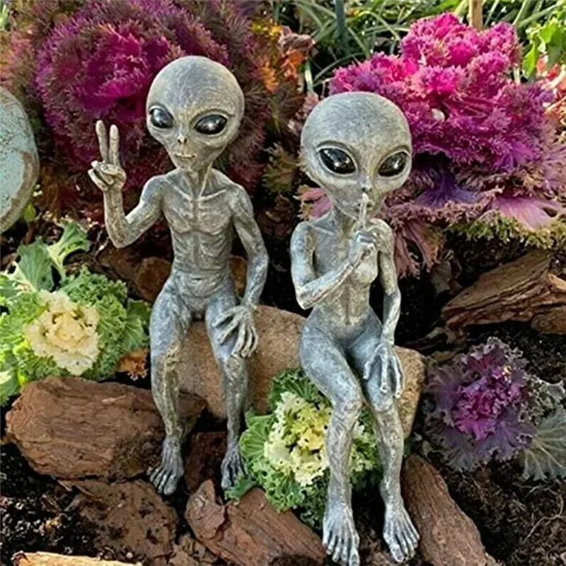 Grappige hars buitenaardse standbeeld buiten tuindecoratie UFO dwerg sculptuur desktop home decor voor Halloween kerstversieringen