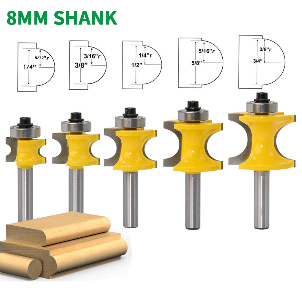 1pc 8mm skaft fræser træudskæring bullnose fræser bit sæt  c3 hårdmetal spids konkav radius fræsere træbearbejdning