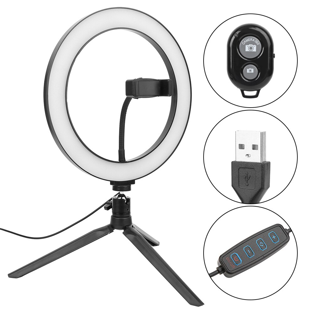 Ringlight 10 Inch LED Dimmbare Make-Up Drei Modi Desktop Selfie Ring Füllen Licht für Live-Video mit Stativ Handy