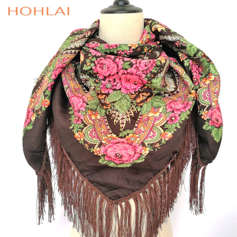 Vrouwen hart bedrukte kwast sjaals, russische grote maten bandana, warme poncho, stola sjaal