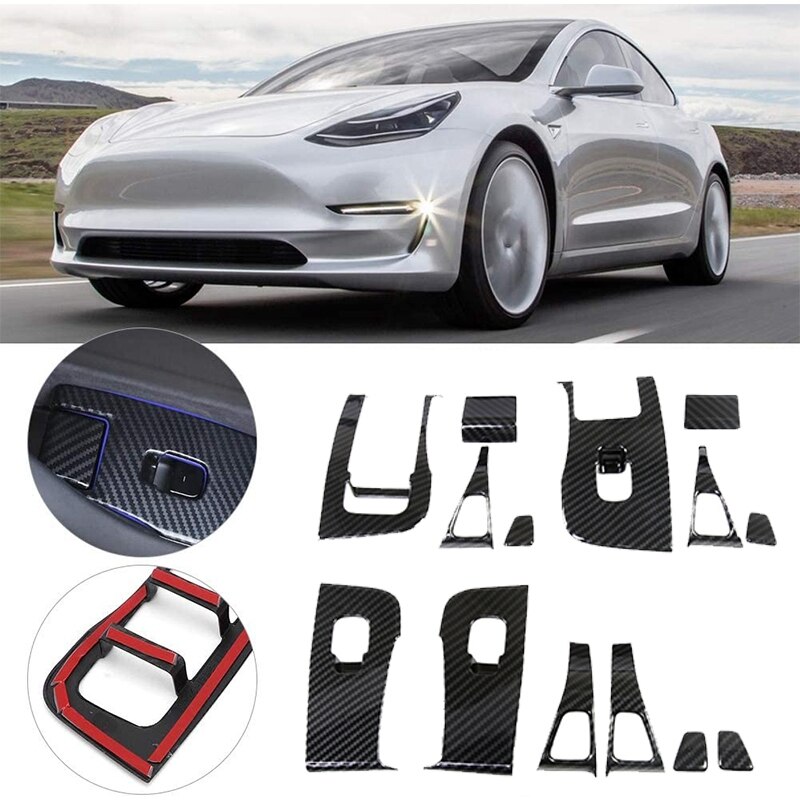Bouton de commutateur de fenêtre de voiture boutons décoratifs cadre couverture garniture autocollant fenêtre interrupteur couverture pour Tesla modèle 3