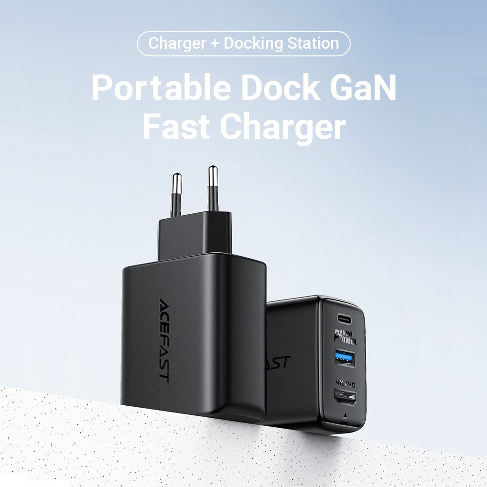 ACEFAST-estación de acoplamiento de TV Compatible con HDMI, cargador portátil GaN de 65W, 4K/60Hz, para Switch, 3 puertos tipo C, QC3.0, Notebook