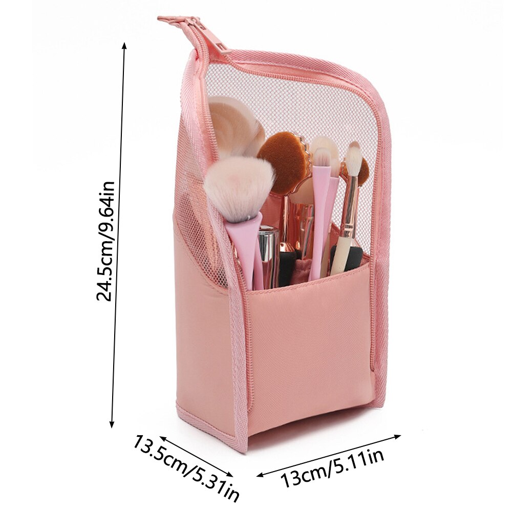 Stehen Kosmetik Tasche Frauen Klar Zipper Make-Up Tasche Reise Wasserdichte Weibliche Make-Up Pinsel Halter Organizer Wiederverwendbare Kulturbeutel: Rosa