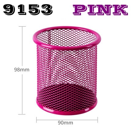 Deli 908 metal pencil stands mesh pen holder desktop stationery metal pen stand: 9153-PINK