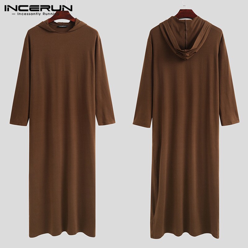 Heren gewaden cosplay kostuum met kap kerk effen kleur lange mouwen kaftan priester herenkleding cosplay zachte gewaden zonder riem incerun 7