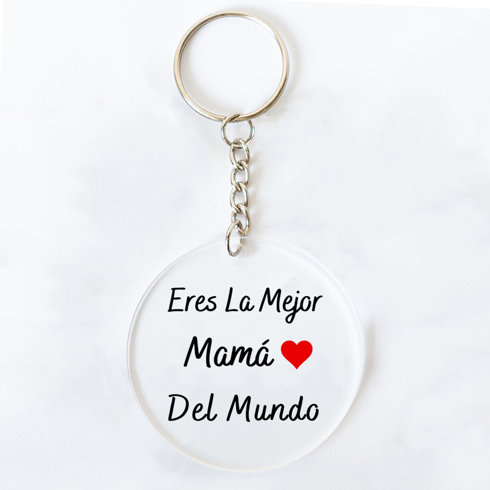 Best Mom in The World Spanish Printed Key Chains Keychain Acrylic Keyring Mama Key Ring Mother's Day Birthady for Mother: Burgundy