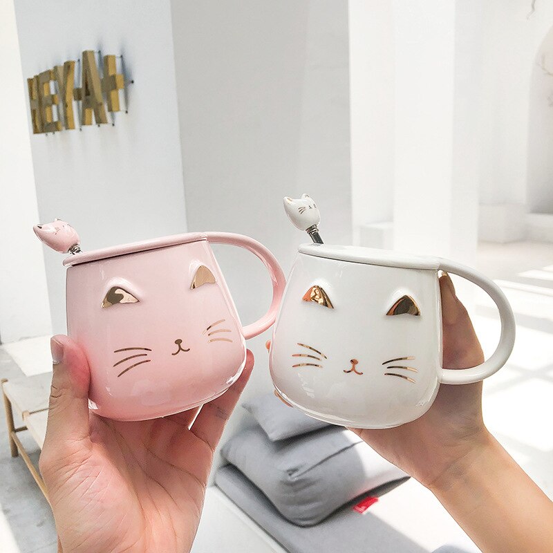 Ceramic Mugs Hand drawn golden cartoon cat coffe mug Drinkware Coffee Tea Cups Novelty milk cup