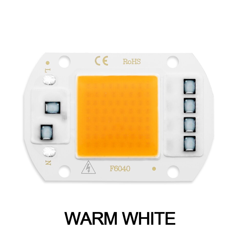 Cob led chip 10w 20w 30w 50w ac 110v 220v cob chip led glödlampa smart ic behövs ingen drivrutin för översvämningsljus spotlight självbelysning: 220v / Varm vit / 50w