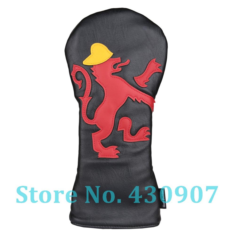 3 stuks zwart pu-leer met leeuwenprint voor golfclubs, driver, fairwayhout, golf  #1 #3 #5- houten headcover