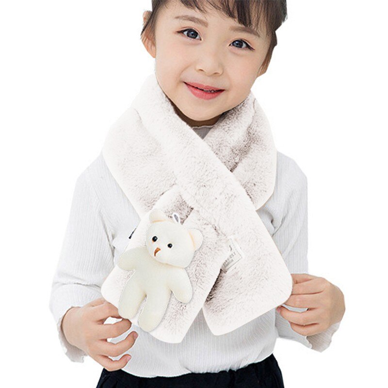 Children Girls Scarf Plush Fur Scarf Cute Bear Decor Collar Shawl Neck Warmer For Winter