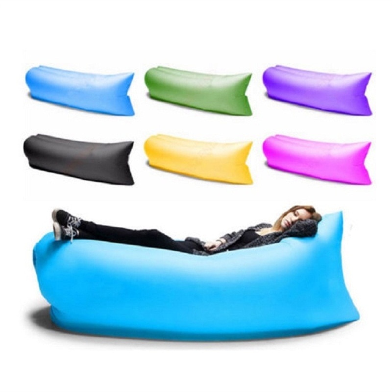 Inflatable Lounger Air Sofa Lightweight Beach Sleeping Bag Air Hammock Folding Rapid Inflatable Sofa for Beach, Camping, Travel