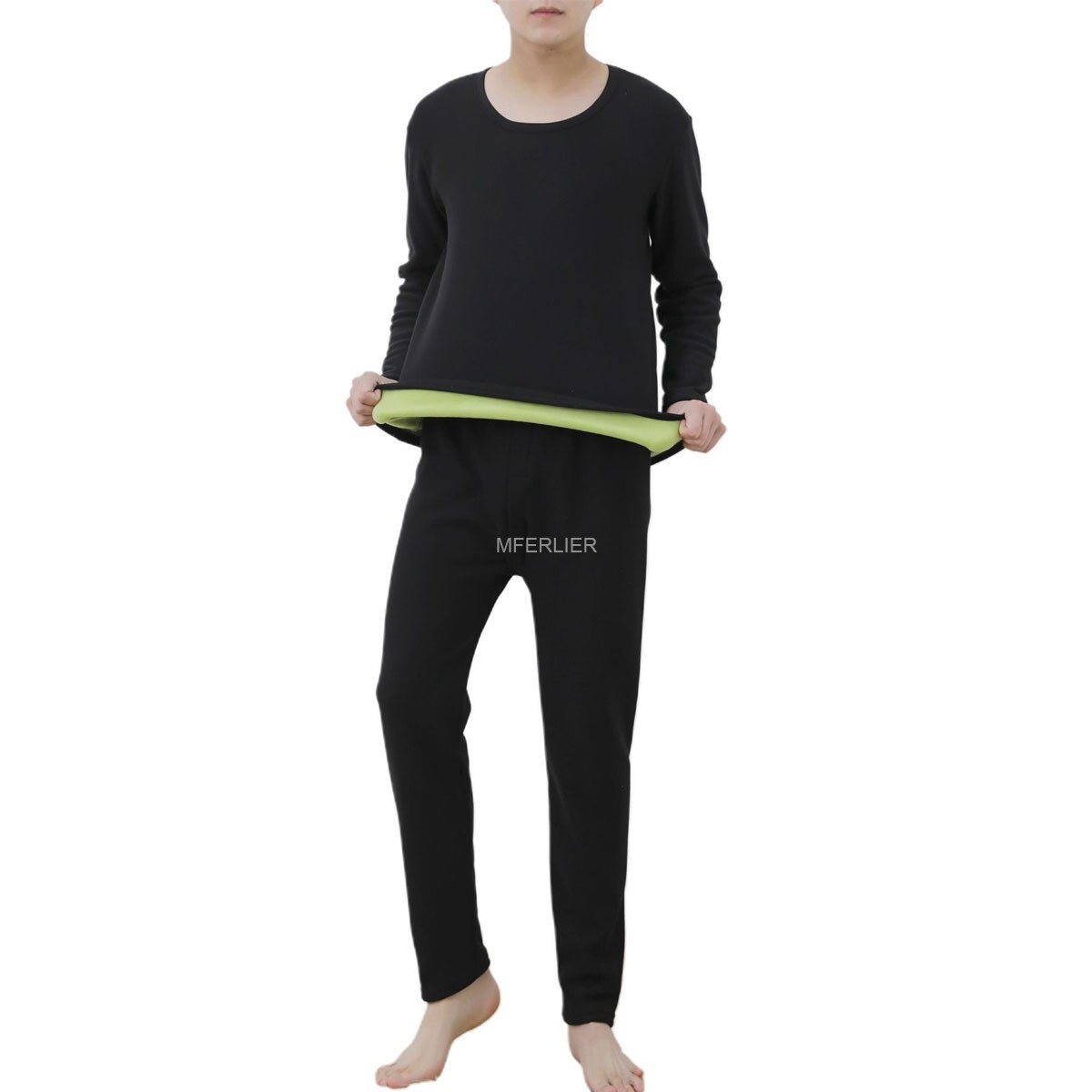 Wiosna zima bielizna termiczna 5XL 6XL 7XL 8XL 150kg polar ciepłe duże rozmiary mężczyźni kalesony: Black(with pants) / 4XL