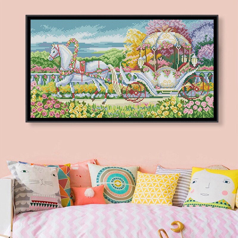 Flowers carriage pattern Joy Sunday printing cross stitch kit 14CT 11CT count canvas printing embroidery sewing set home decor