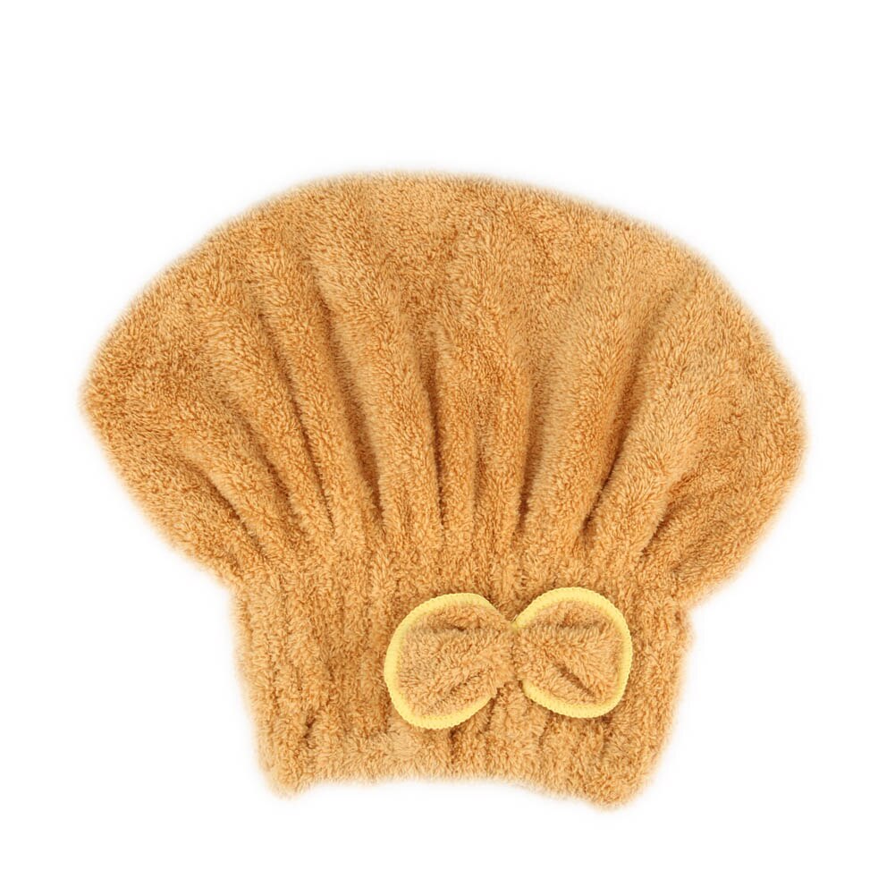 Microfibre Quick Hair Drying Bath Spa Bowknot Wrap Towel Hat Cap For Bathroom 7 Colors Solid Color Bathroom Accessories FPing: Light Coffee