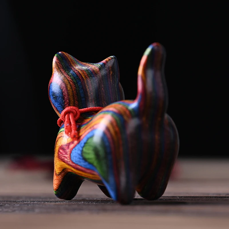 Adornos de madera de colores para gatos, accesorios de escritorio para oficina, esculturas de madera de arcoíris, esculturas de gatos, decoración del hogar, , recuerdos