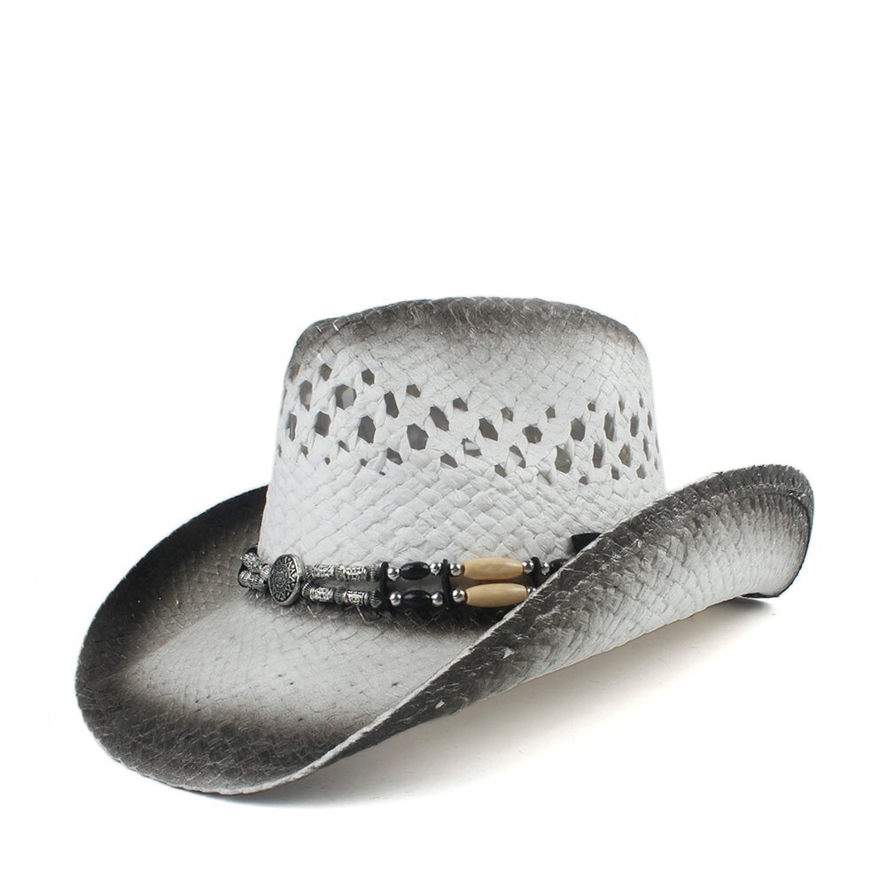 Sombrero de paja estilo vaquero para Hombre y mujer, Sombrero de paja estilo vaquero occidental, estilo Retro, tejido hecho a mano, disponible en talla 56-58CM,