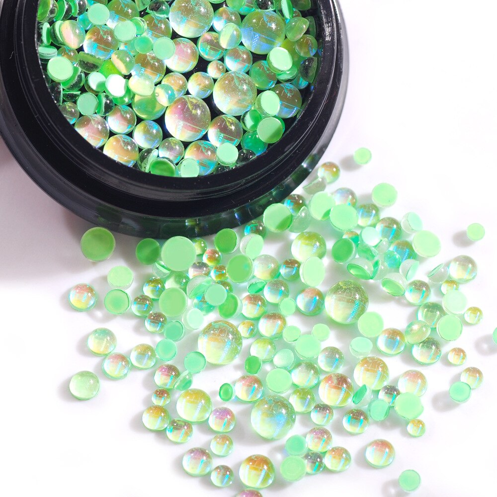 10G Gemengde Grootte Nail Art Mermaid Ronde Glazen Steentjes Mermaid Plaksteen Crystal Diy 3D Kralen Glitter Stones Decor Accessoires: Light Green