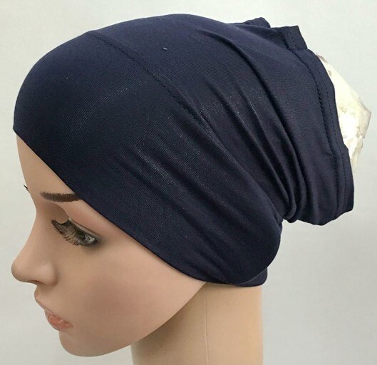 Zachte Modal Inner Hijab Caps Moslim Stretch Tulband Cap Islamitische Underscarf Motorkap Hoed Vrouwelijke Hoofdband Tube Cap Turbante Mujer: Navy Blue