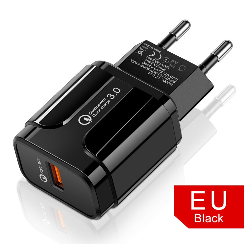 Universele Eu Charger 5V 3A Snelle Lading Qc 3.0 Travel Charger Voor Iphone Xs Max Xr Huawei P30 P20 pro Samsung Telefoon Tabletten: Black EU Charger