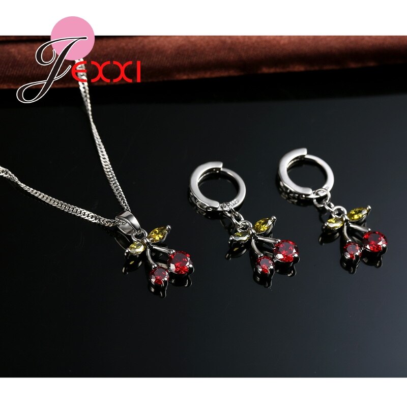 Multi Color African Crystal Cherry Necklace Earrings Sets 925 Sterling Silver Party Anniversary Jewelry Bijoux Accessories