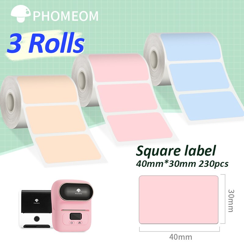 690Pcs 3 Rolls Label Sticker Voor Phomemo M110 M200 Zelfklevende Direct Thermische Etiketten Printer Waterdichte Label Papier 40x30mm: 40x30mm-230x3-C