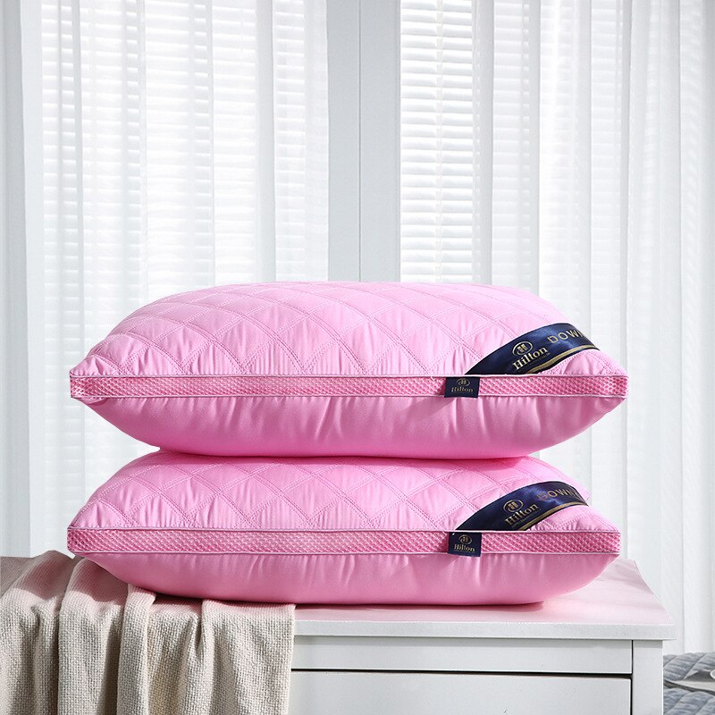 Wit Bed Kussen Slaapkamer Beddengoed, Vijf-sterren Hotel Kussen 3D Katoenen Kussen, drie-Dimensionale Gewatteerde Cervicale Zacht Kussen: Roze / 48x74cm600g low