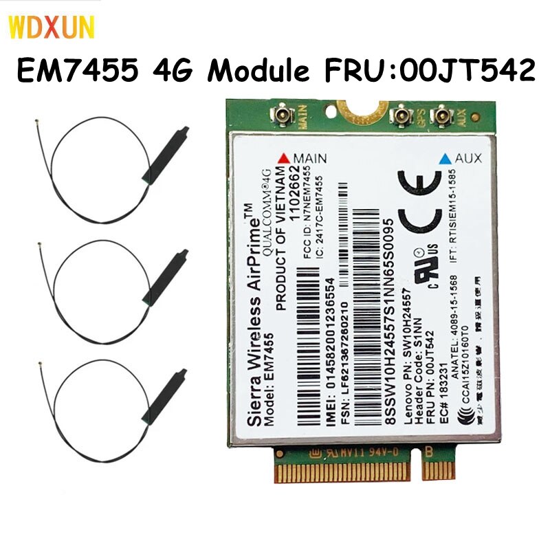 WDXUN EM7455 FRU 01AX756 LTE 3G 4G Tarjeta de Thinkpad X1 carbono 5th gen X270 T470 T470S T470P t570 L570 L470 P51 P71