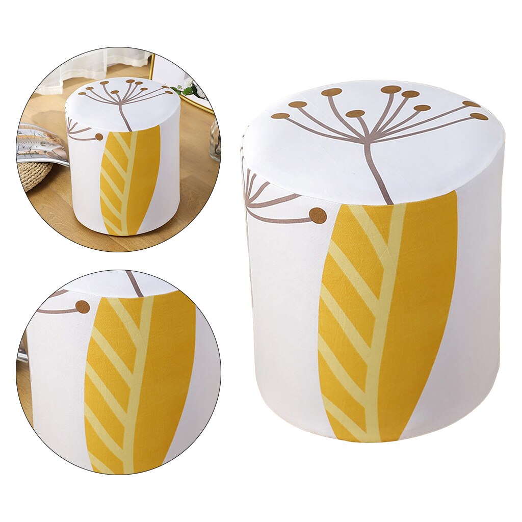 Duurzaam Elastische Poef Cover Voet Kruk Cover Ronde Hoes Stretch: Yellow Leaf