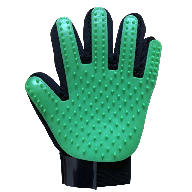 Guante de silicona para el cuidado de mascotas, cepillo para perros, peine, guantes para el pelo, suministros de limpieza para el baño, peines de goma para animales, 1 unidad: Green left hand